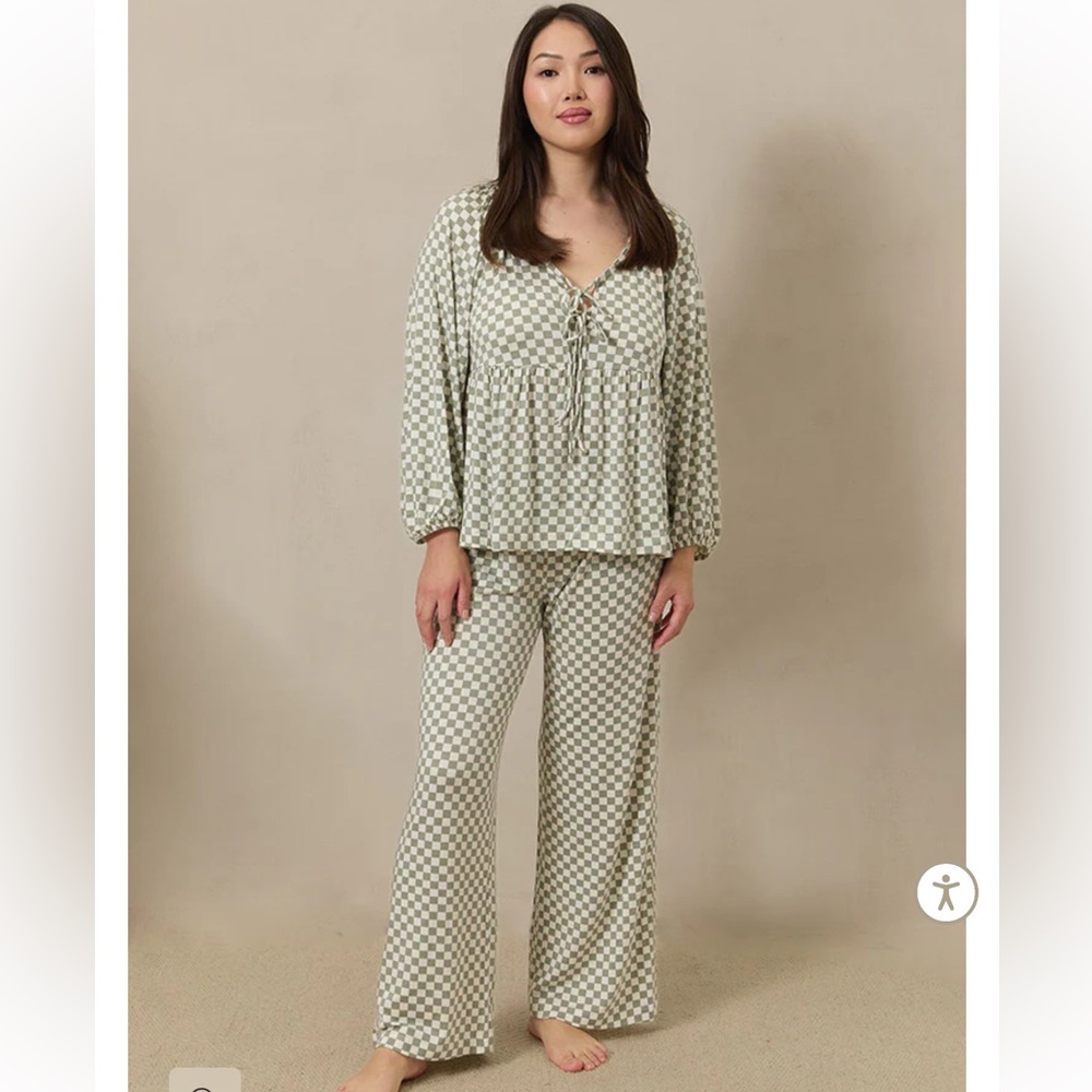 Solly Baby Sage Green Checkered Pajama Set